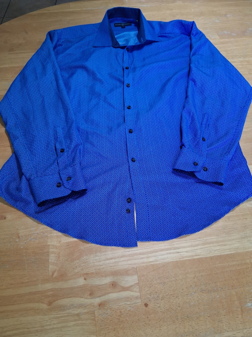 Men's Xl 34-35 Blue Patterned Dress Shirt